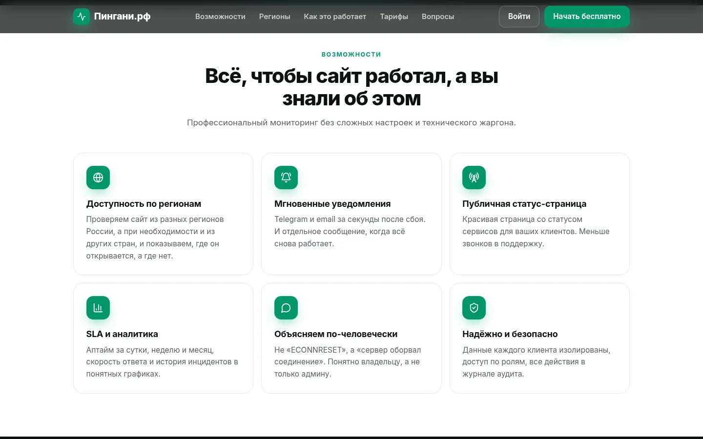 Возможности Пингани.рф